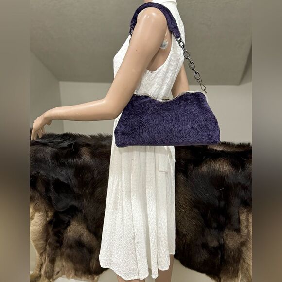 Purple Handmade Real Shearling leather Push Lock Shoulder Bag/Crossbody - Picture 2 of 16